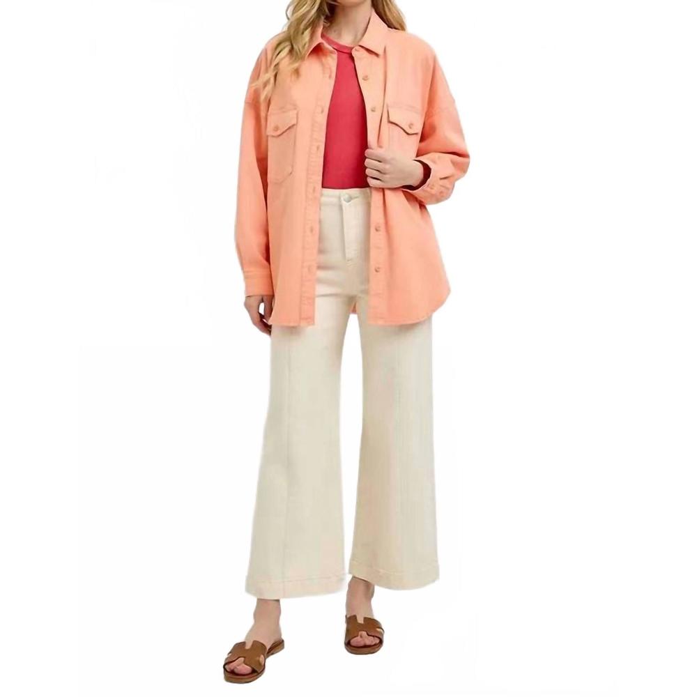 NEW TRENDSI risen full size button down long sleeve denim shacket with chest poc